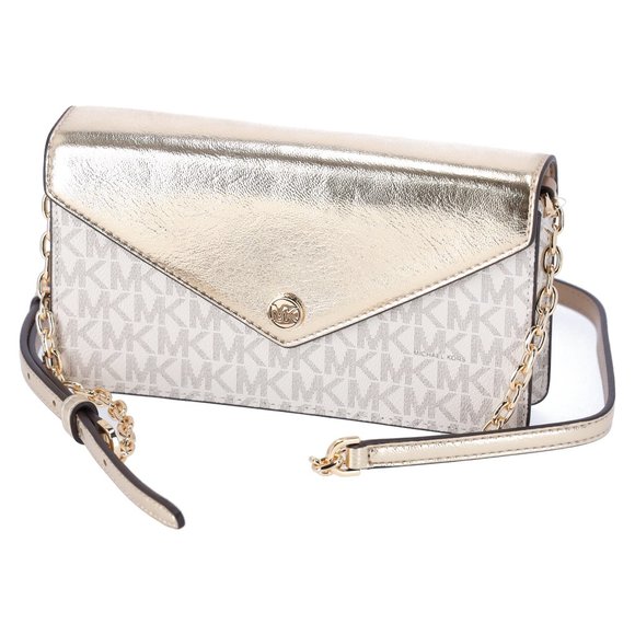 Michael Kors Jet Set Travel Small Signature Clutch Crossbody Vanilla Pale Gold - Picture 10 of 10